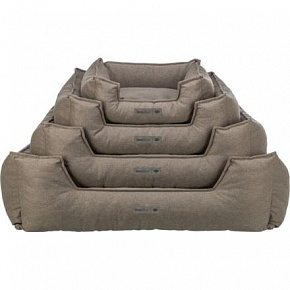 Legowisko GANO, prostokątne z poduszkowym brzegiem, tkanina, szaro-beżowa