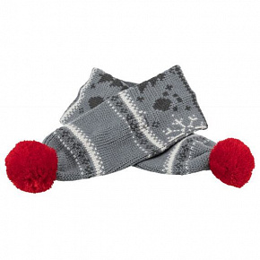 Świąteczny szal z pomponem, szaro-biały/czerwony