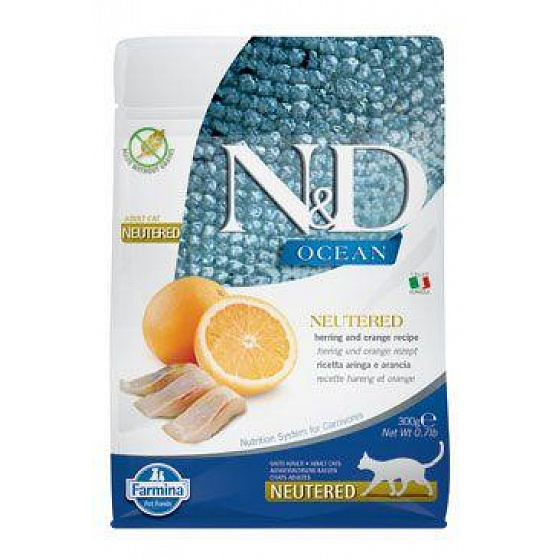 N&D OCEAN CAT NEUTERED Adult Śledź & Pomarańcza 300g