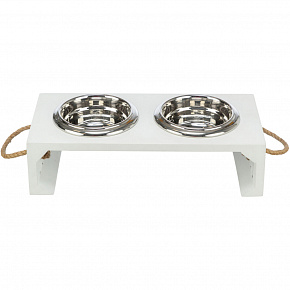 BE NORDIC bar z miskami, 2 × 0,4 l/o 14 cm/38 × 18 × 10 cm, MDF/stal nierdzewna, biała