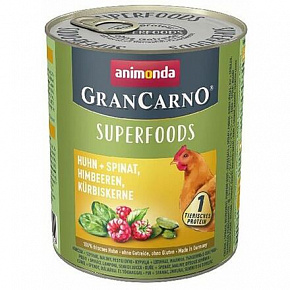 GRANCARNO Superfoods kurczak, szpinak, maliny, pestki dyni 800 g dla psów