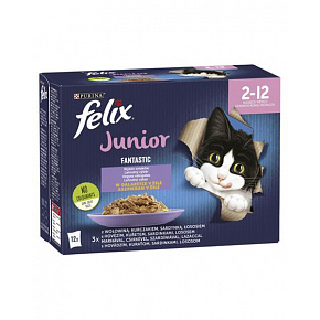 Nestlé FELIX Fantastic cat Multipack junior wołowina, kurczak, sardynki, łosoś w galarecie saszetka 12x85 g Nestlé FELIX Fantastic cat Multipack junior wołowina, kurczak, sardynki, łosoś w galarecie saszetka 12x85 g