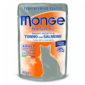 MONGE NATURAL saszetka tuńczyk w galarecie z łososiem dla kotów 80 g MONGE NATURAL saszetka tuńczyk w galarecie z łososiem dla kotów 80 g
