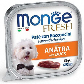 MONGE FRESH - pasztet i kawałki z kaczką 100 g dla psów