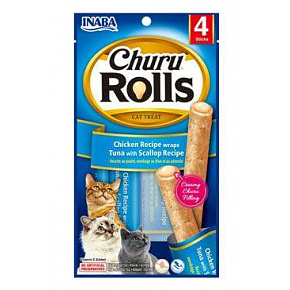 Churu Cat Rolls Kurczak owija Tuńczyk&Przegrzebki krem 4x10g Churu Cat Rolls Kurczak owija Tuńczyk&Przegrzebki krem 4x10g