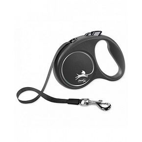 Smycz FLEXI Black Design M taśma 5m/25kg srebrna