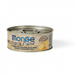 MONGE NATURAL tuńczyk z piersią kurczaka i kukurydzą dla kotów 80 g
