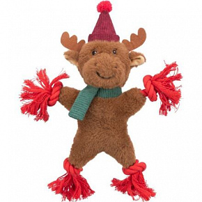 Xmas REINDEER - renifer świąteczny 32 cm, piszczy/szeleści, plusz/lina