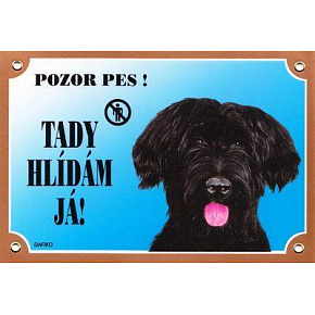 Kolorowa tabliczka Uwaga pies, Briard czarny