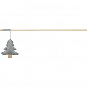 Świąteczna wędka z choinką i kocimiętką, 48 cm, filc/drewno, szary