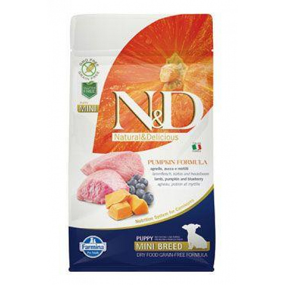 N&D Pumpkin DOG Puppy Mini Jagnięcina & Borówka 800g
