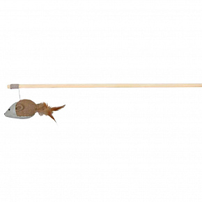 Wędka z zabawką myszką z piórami 50 cm