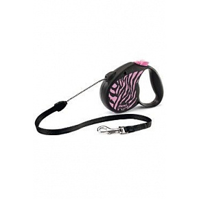 Smycz FLEXI Safari zebra M linka 5m/20kg różowa