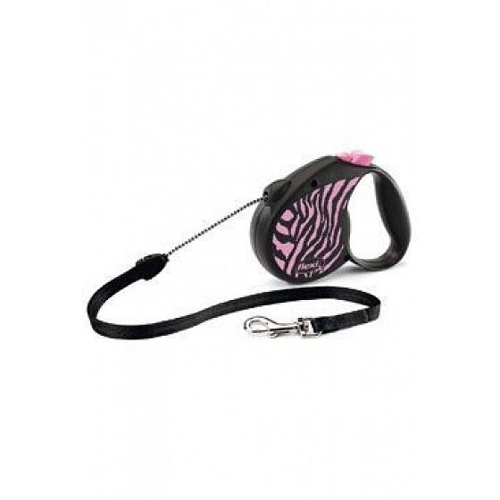 Smycz FLEXI Safari zebra M linka 5m/20kg różowa