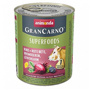 GRANCARNO Superfoods wołowina, czerwona.burak,jeżyny,mniszek lekarski 800 g dla psów