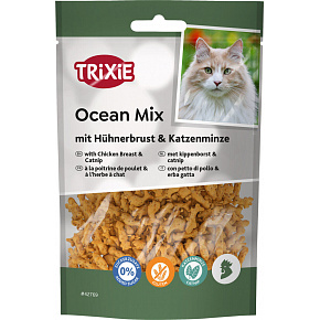 Ocean Mix, mini rybki z piersią kurczaka i kocimiętką, zawartość mięsa 27%, 50 g