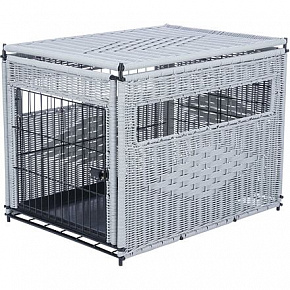 Wewnętrzny kennel, M: 58 x 60 x 77 cm, polirattan, jasnoszary