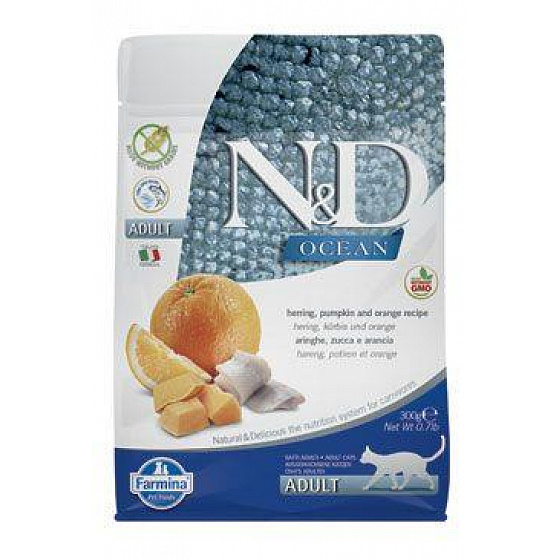 N&D OCEAN CAT Adult Śledź, Dynia i Pomarańcza 300g