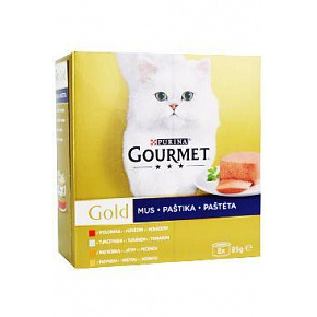 Nestlé GOURMET GOLD Multipack tuńczyk, wątróbka, indyk, pasztet wołowy konserwy 8x85 g