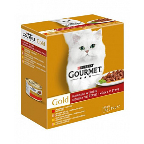 Nestlé GOURMET GOLD Multipack wołowina, indyk z kaczką, łosoś z kurczakiem, kurczak z wątróbką w sosie konserw.8x85 g Nestlé GOURMET GOLD Multipack wołowina, indyk z kaczką, łosoś z kurczakiem, kurczak z wątróbką w sosie konserw.8x85 g