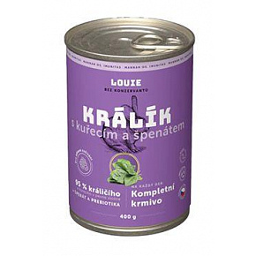 Louie Dog konserwa. Królik z kurczakiem, szpinak.prebiotyki 400g