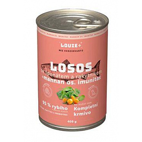Louie Dog konserwa. Łosoś z rokitnikiem.szpinakiem, prebiotykami 400g