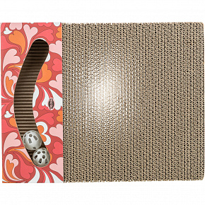 Drapak kartonowy VALENTINE, z piłeczkami i kocimiętką, 38 x 5 x 30 cm, czerwony - OFERTA LIMITOWANA