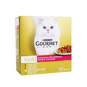 Nestlé GOURMET GOLD Multipack wołowina z kurczakiem, królik z wątrobą, ryby morskie ze szpinakiem, kaczka z indykiem puszka 8x85 g