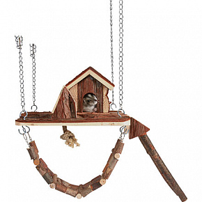 Drewniany wiszący plac zabaw z domkiem JANNE dla myszy, chomików 26x22cm Drewniany wiszący plac zabaw z domkiem JANNE dla myszy, chomików 26x22cm