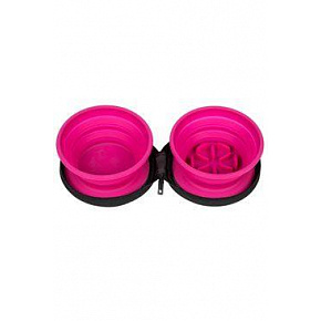 Podwójna miska podróżna SLOWFEEDER różowa 700ml Kiwi Podwójna miska podróżna SLOWFEEDER różowa 700ml Kiwi