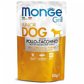 MONGE GRILL JUNIOR saszetka z kurczakiem i indykiem dla szczeniąt 100 g