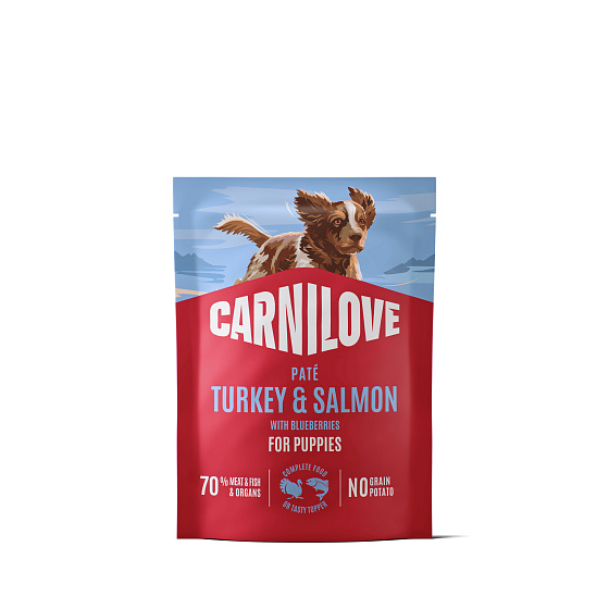 Carnilove Dog Pouch Pasztet z Indyka i Łososia z Jagodami dla Szczeniąt 300 g