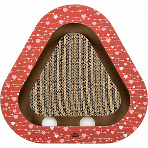 Drapak kartonowy VALENTINE trójkąt, z piłeczkami i kocimiętką, 36 x 5 x 36/36 cm, czerwony - OFERTA LIMITOWANA