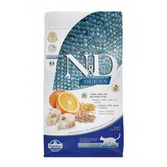 N&D OCEAN CAT LG Adult Dorsz i Pomarańcza 1,5kg