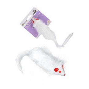 Zabawka kot Mysz biała futrzana 15cm
