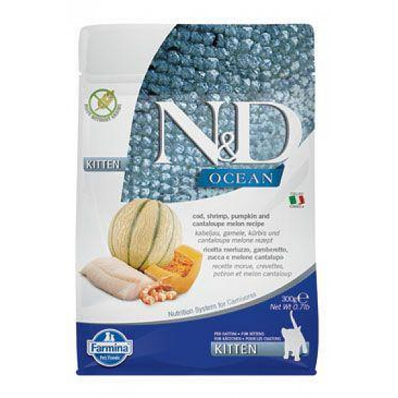 N&D OCEAN CAT Kitten Dorsz & Krewetki & Dynia & Melon 300g