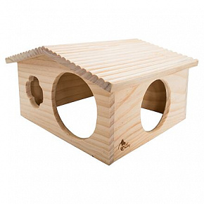 PetBuddy duży domek z bali, naturalny domek, 33 x 28 x 18 cm, drewno sosnowe