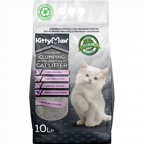 KITTYMAX zbrylający, bezpyłowy biały bentonit LAWENDA 10 l