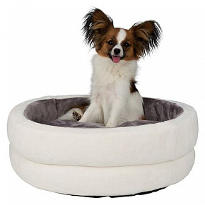 Okrągłe legowisko LEVI z poduszką pluszowe, kremowo/szare
