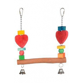 Zabawka dla egzotycznych ptaków huśtawka z dzwoneczkami, drewniana