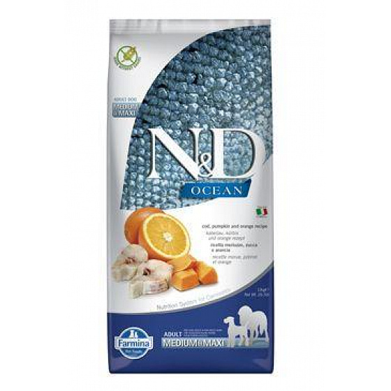 N&D OCEAN DOG Adult M/L Dorsz&Dynia & Pomarańcza 12kg