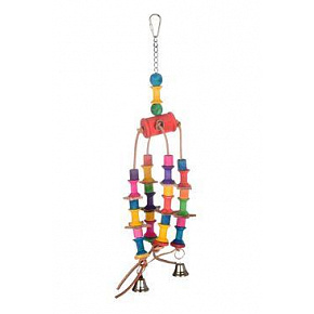 Zabawka dla egzotycznych ptaków z wałkami i dzwoneczkami, drewniana Zabawka dla egzotycznych ptaków z wałkami i dzwoneczkami, drewniana