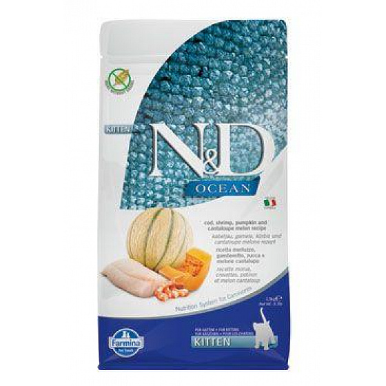 N&D OCEAN CAT Kitten Dorsz & Krewetki & Dynia & Melon 1,5kg