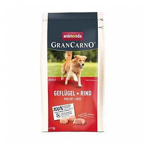 GranCarno Dog DryFood Adult z drobiowym i wołowym mięsem, 1 kg