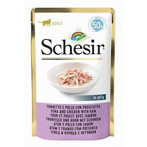 Schesir Cat saszetka Adult tuńczyk/kurczak/szynka 50g