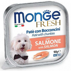 MONGE FRESH - pasztet i kawałki z łososiem 100 g dla psów