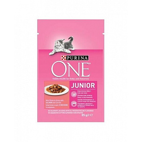 Nestlé PURINA ONE cat Junior mini fileciki z łososiem i marchewką w sosie 26x85g
