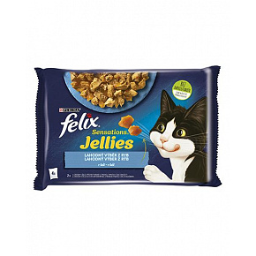 Nestlé FELIX Sensations cat Multipack łosoś i krewetki & dorsz i pomidor galaretka saszetka 4x85 g Nestlé FELIX Sensations cat Multipack łosoś i krewetki & dorsz i pomidor galaretka saszetka 4x85 g