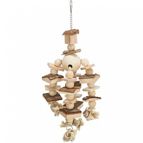 Zawieszana zabawka z drewnianymi klockami i kulkami na węzłach