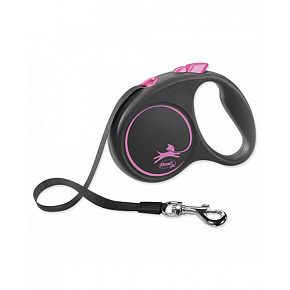 Smycz FLEXI Black Design M taśma 5m/25kg różowa